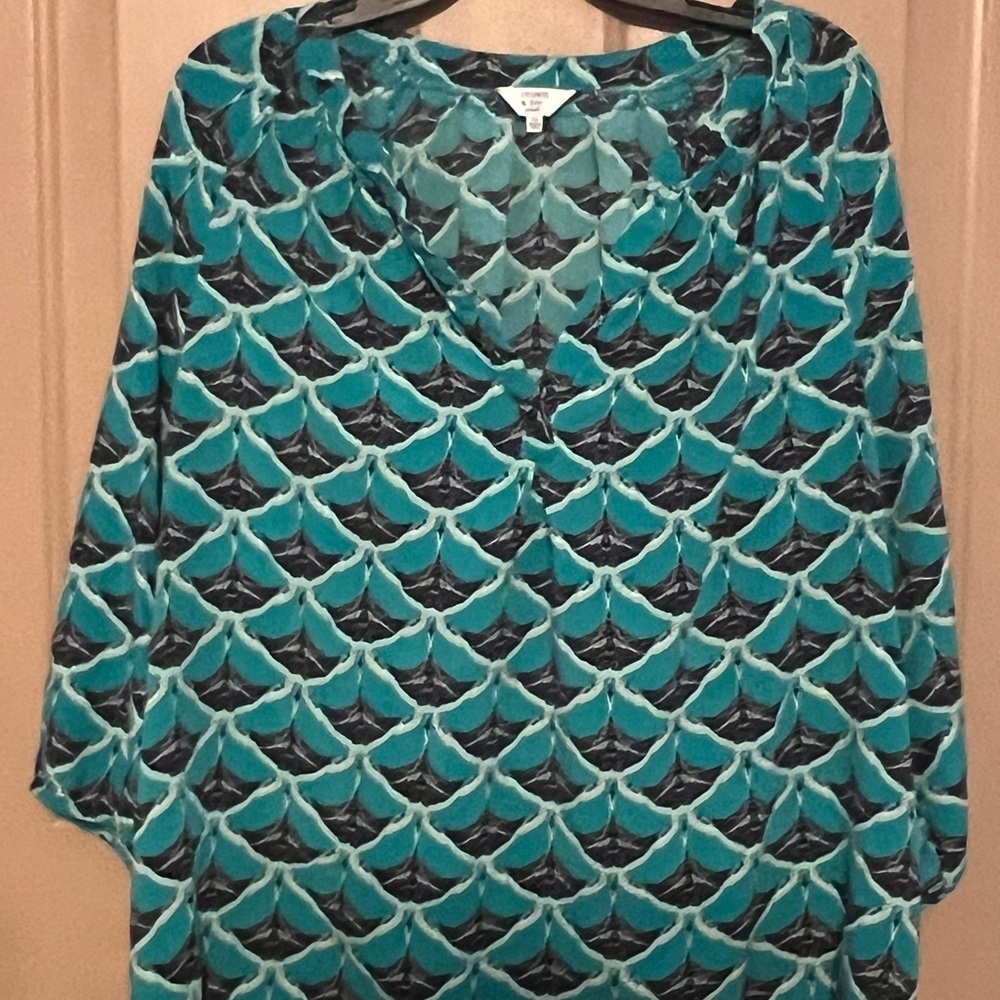 Crown & Ivy Teal and Black Scallop Blouse